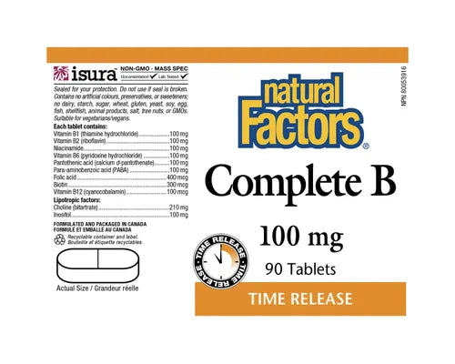 Natural Factors Complete B Time Release 100mg 90 Tablets