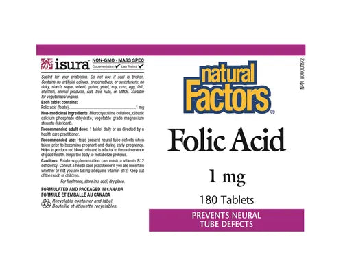 Natural Factors Folic Acid 1mg 180 Tablets