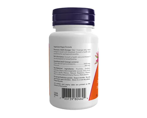NOW B-12 5000mcg + Folic Acid 60 Lozenges