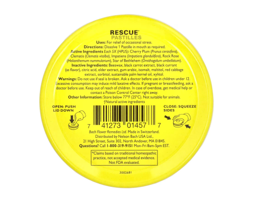 Bach Rescue Pastilles, Natural Stress Relief, Black Currant, 35 Pastilles 50 g
