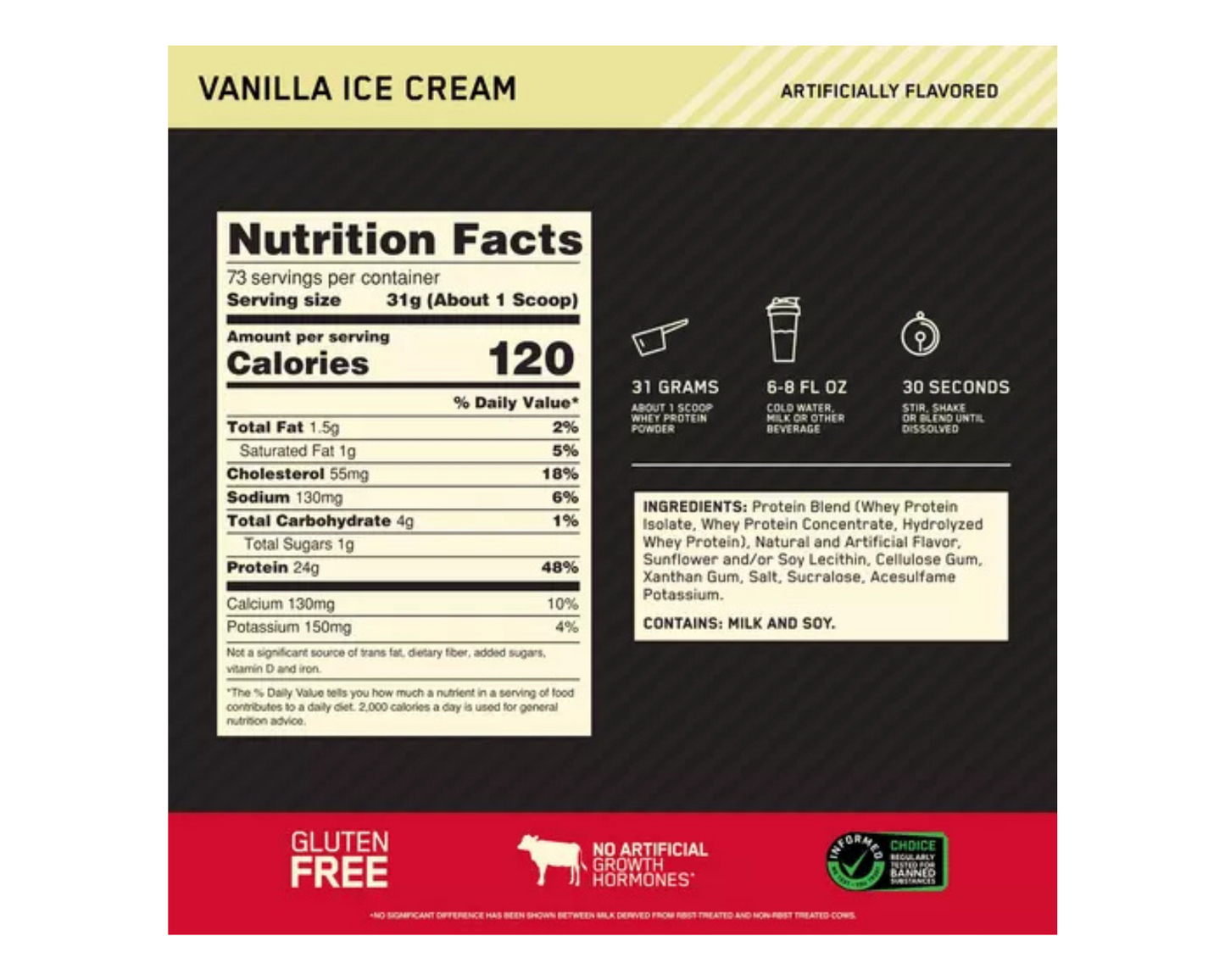 Optimum Nutrition 100% Gold Standard Whey Vanilla Ice Cream 5lbs
