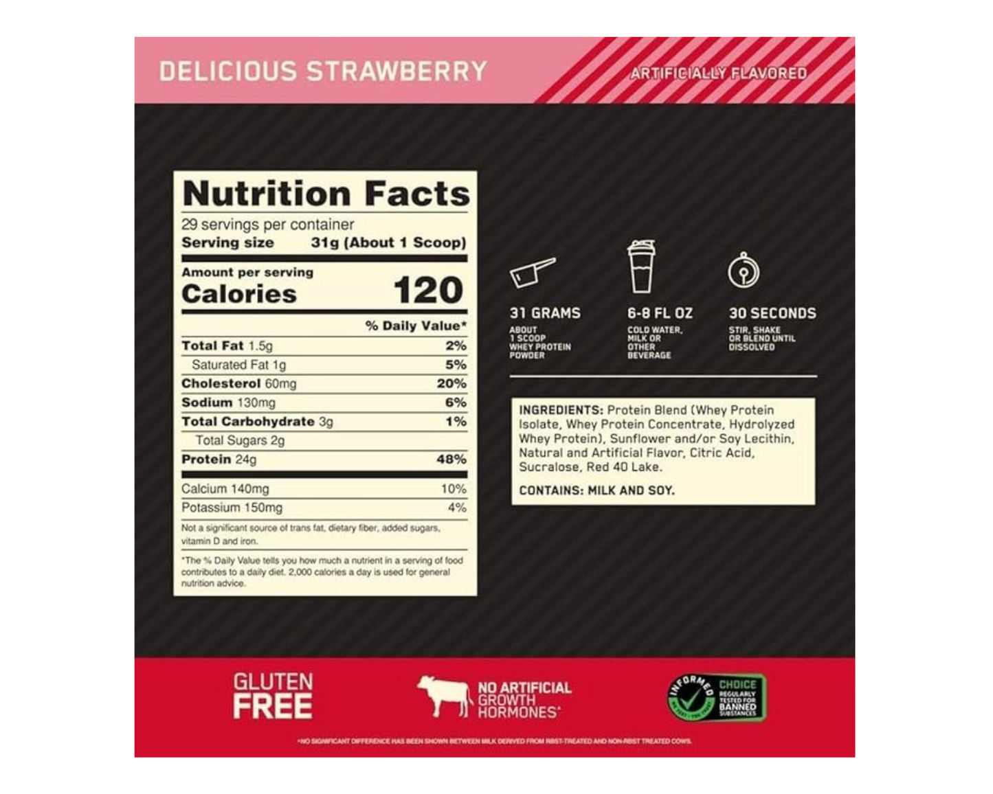 Optimum Nutrition 100% Gold Standard Whey Delicious Strawberry 2lbs