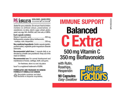 Natural Factors Balanced C Extra 500mg Vitamin C 350mg Bioflavonoids 90 Capsules