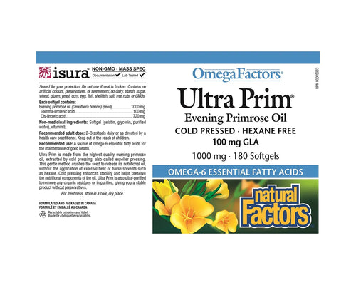 Natural Factors Omega Factors Ultra Prim Evening Primrose Oil 1000mg 180 Softgels