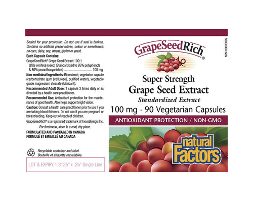 Natural Factors Grape Seed Extract Super Strength 100mg 90 Veggie Caps