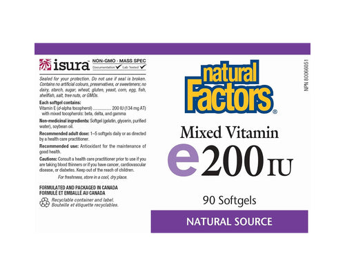Natural Factors Mixed Vitamin E 200 IU 90 Softgels