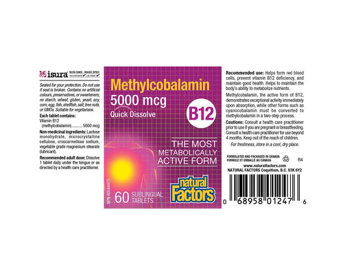 Natural Factors B12 Methylcobalamin 5000mcg 60 Tablets