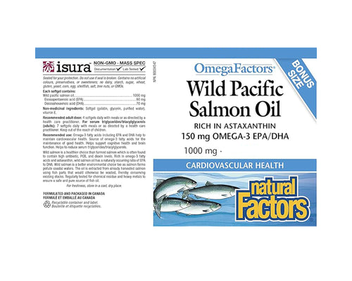 Natural Factors Omega Factors Wild Pacific Salmon Oil 1000mg 90 Softgels