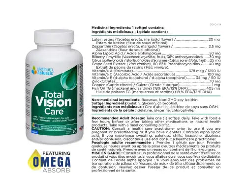 Platinum Naturals Total Vision Care 60 Softgels