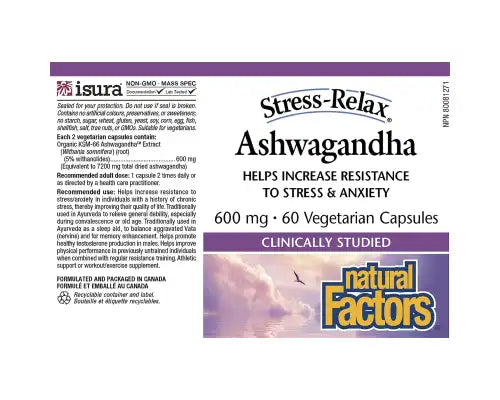 Natural Factors Ashwagandha 600mg 60 Veggie Caps