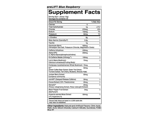 Rule 1 PreLIFT Blue Raspberry 30 Servings