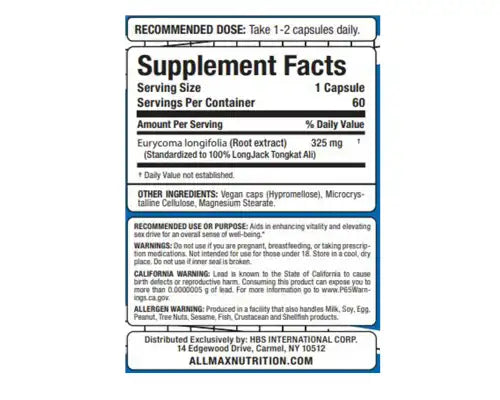 Allmax Longjack Tongkat Ali 60 Capsules