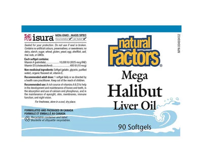 Natural Factors Mega Halibut Liver Oil 90 Softgels