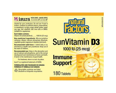 Natural Factors Sun Vitamin D3 1000 IU 180 Tablets