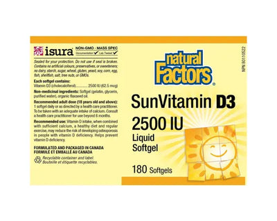 Natural Factors Sun Vitamin D3 2500 IU 180 Softgels
