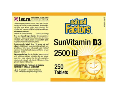 Natural Factors Sun Vitamin D3 2500 IU 250 Tablets