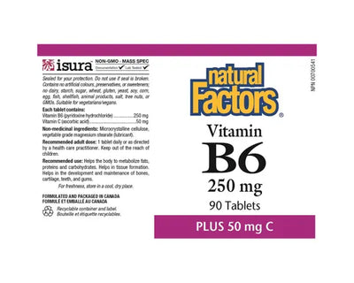 Natural Factors Vitamin B6 250mg Plus C 50mg 90 Tablets