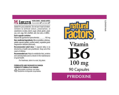 Natural Factors Vitamin B6 Pyridoxine 100mg 90 Capsules