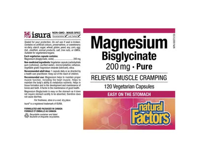 Natural Factors Magnesium Bisglycinate Pure 200mg 120 Veggie Caps