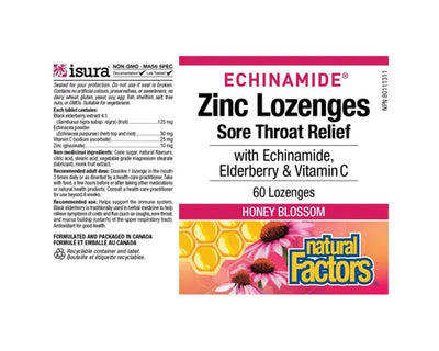 Natural Factors Echinamide Zinc Lozenges Honey Blossom 60 Lozenges