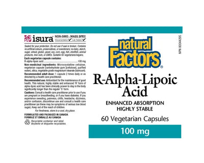 Natural Factors R-Alpha-Lipoic Acid 100mg 60 Veggie Caps
