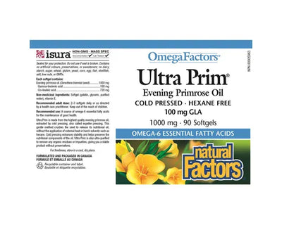 Natural Factors Omega Factors Ultra Prim Evening Primrose Oil 1000mg 90 Softgels