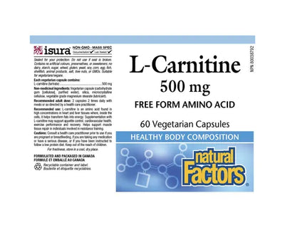 Natural Factors L-Carnitine 500mg 60 Veggie Caps