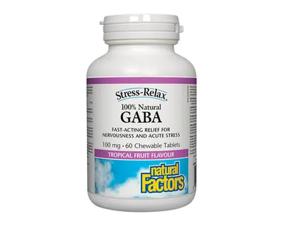 Natural Factors Stress-Relax 100% Natural GABA 100mg Tropical Fruit 60 Chewable Tablets