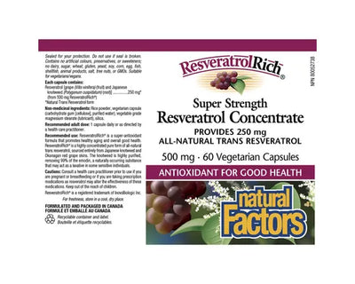 Natural Factors Resveratrol Rich Resveratrol Concentrate Super Strength 500mg 60 Veggie Caps