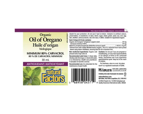 Natural Factors Oil of Oregano Organic 30mL