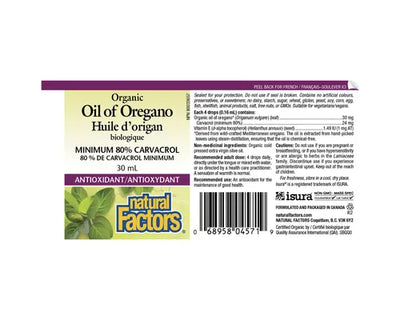 Natural Factors Oil of Oregano Organic 30mL