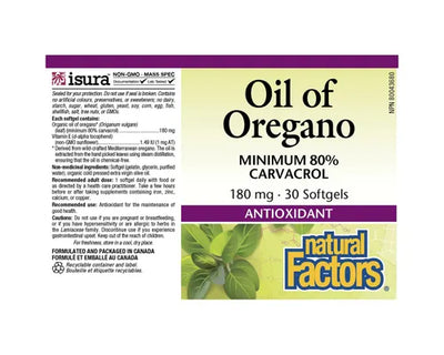 Natural Factors Oil of Oregano 180mg 30 Softgels