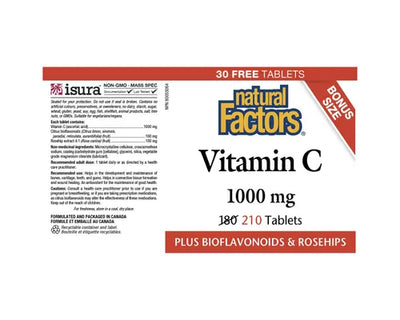 Natural Factors Vitamin C 1000mg Plus Bioflavonoids & Rosehips 180+30 Tablets