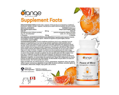 Orange Naturals - Peace of Mind - Ashwagandha and L-theanine, 60 Caps