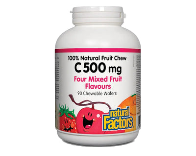 Natural Factors Vitamin C 500mg Four Mixed Fruit 90 Chewable Wafers