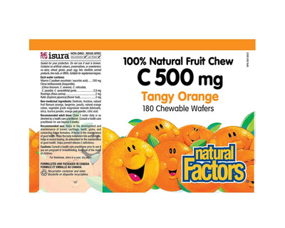 Natural Factors Vitamin C 500mg Tangy Orange 180 Chewable Wafers