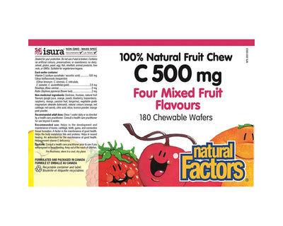 Natural Factors Vitamin C 500mg Four Mixed Fruit 180 Chewable Wafers