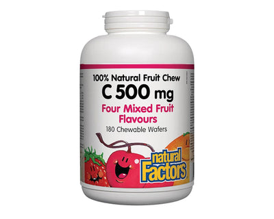 Natural Factors Vitamin C 500mg Four Mixed Fruit 180 Chewable Wafers