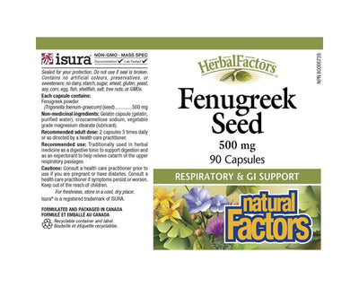 Natural Factors Fenugreek Seed 500mg 90 Capsules