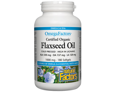 Natural Factors Organic Omega Factors Flaxseed Oil 1000mg 180 Softgels