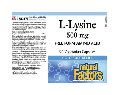 Natural Factors L-Lysine 500mg 90 Veggie Caps