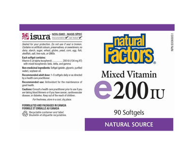 Natural Factors Mixed Vitamin E 200 IU 90 Softgels