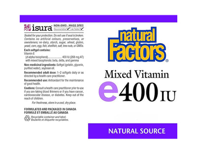 Natural Factors Mixed Vitamin E 400 IU 240 Softgels