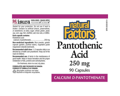 Natural Factors Pantothenic Acid 250mg 90 Capsules
