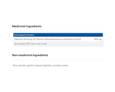 Natural Factors Herbal Factors Siberian Ginseng 250mg 90 Capsules