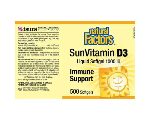 Natural Factors Sun Vitamin D3 1000 IU 500 Softgels