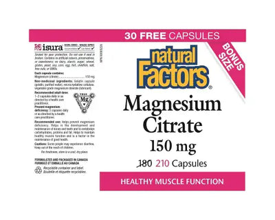 Natural Factors Magnesium Citrate 150mg 210 Capsules