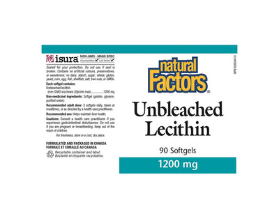Natural Factors Unbleached Lecithin 1200mg 90 Softgels
