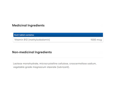 Natural Factors Vitamin B12 Methylcobalamin 1000mcg 90 Tablets