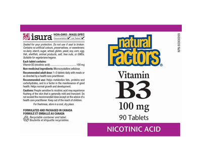 Natural Factors Vitamin B3 Nicotinic Acid 100mg 90 Tablets